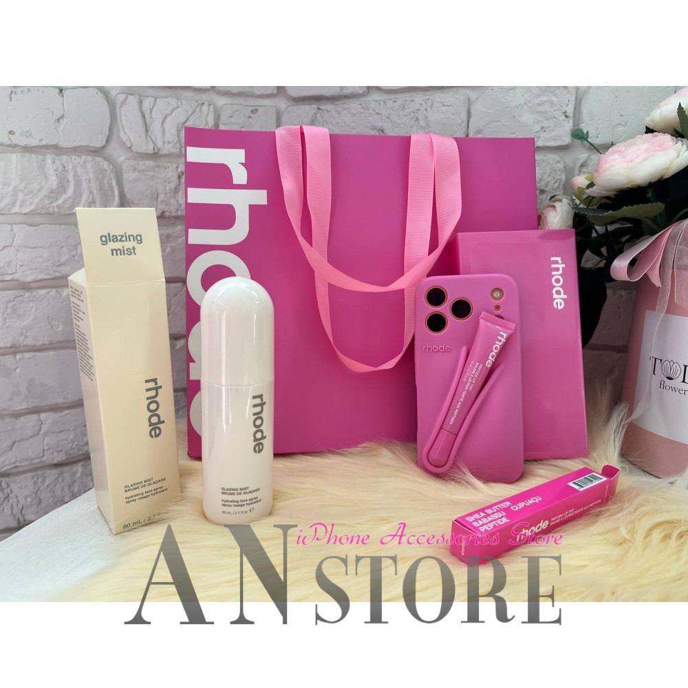 Подарунковий набір RHODE SHORTCAKE Pink з чохлом , блиском ,спрей та фірмовий пакет